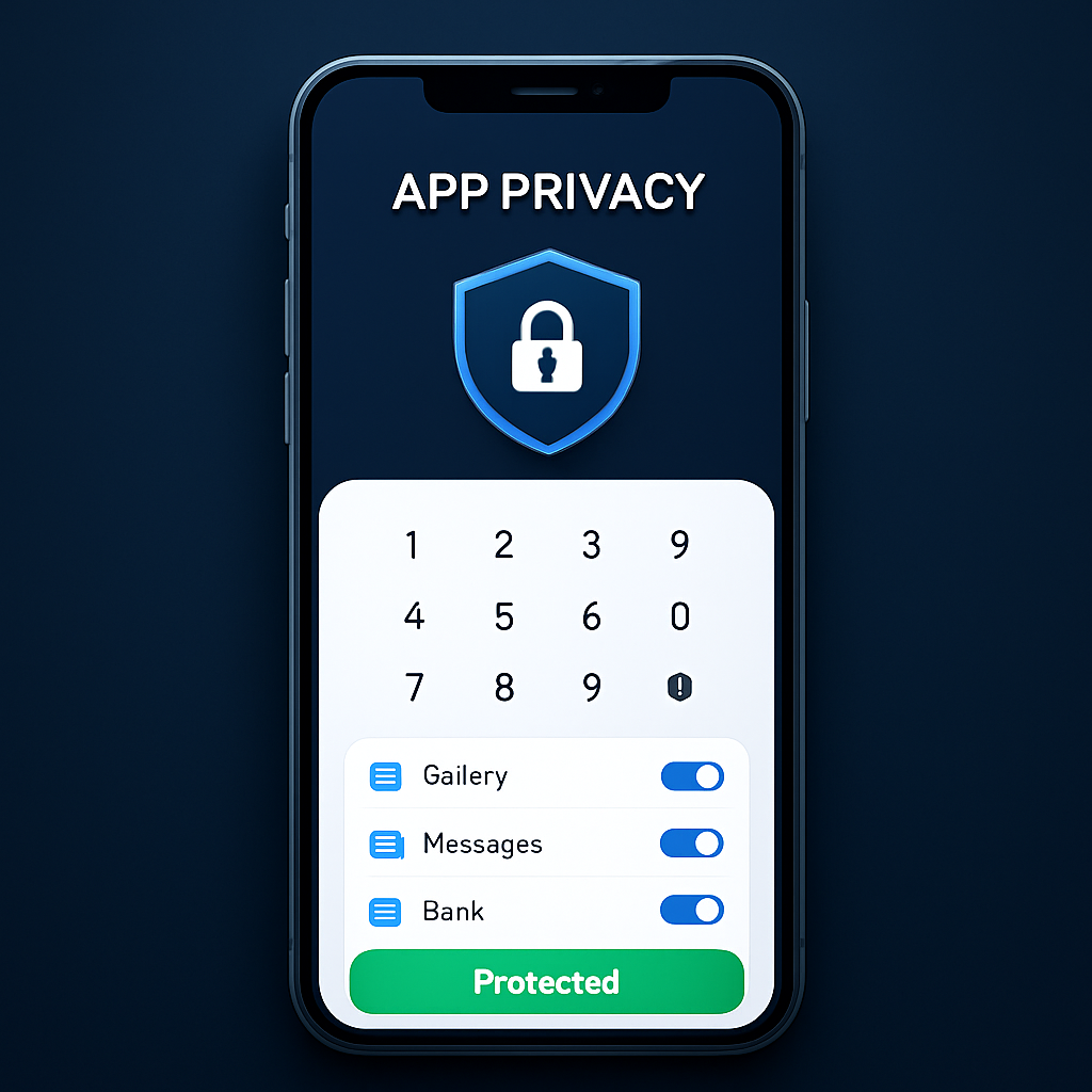 App Privacy locker app English home screen with shield and app lock list