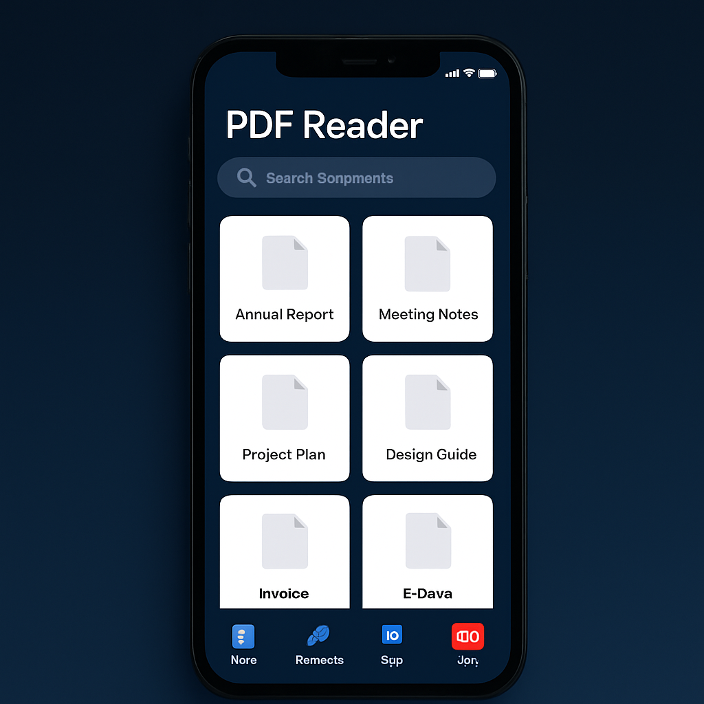 PDF Reader app English home screen showing a document library